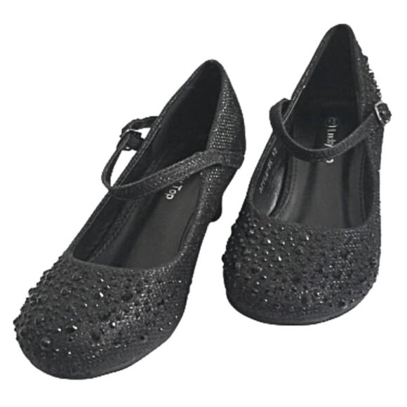 Lucky Top Other - Lucky Top Kid Girls Sparkling Mary Jane Rhinestone Black Glitter Dress Shoes